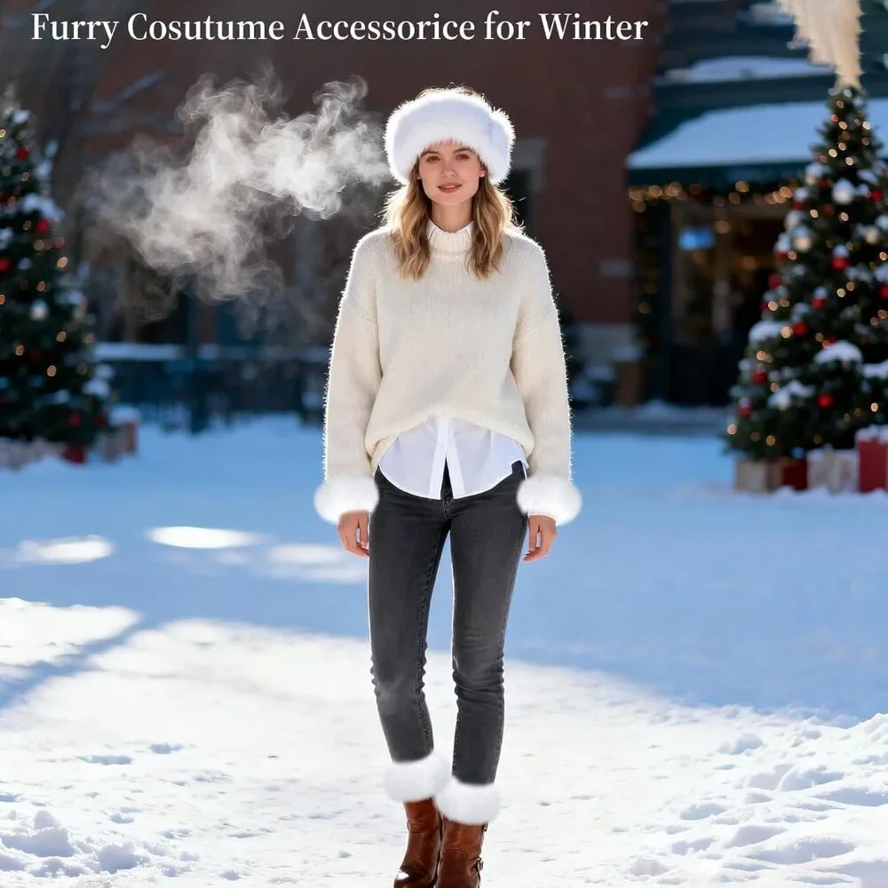Faux Fur Headband Set with Wrist and Leg Warmers Winter Accessories Women
